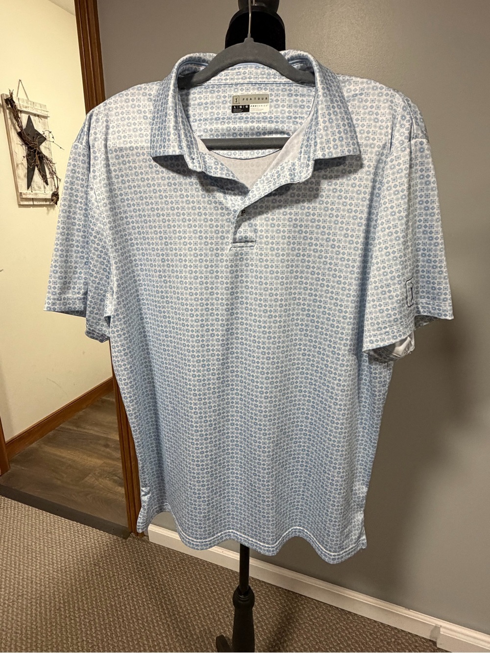 PGA Tour Pro Series Performance Golf Polo Blue Print Size Large
